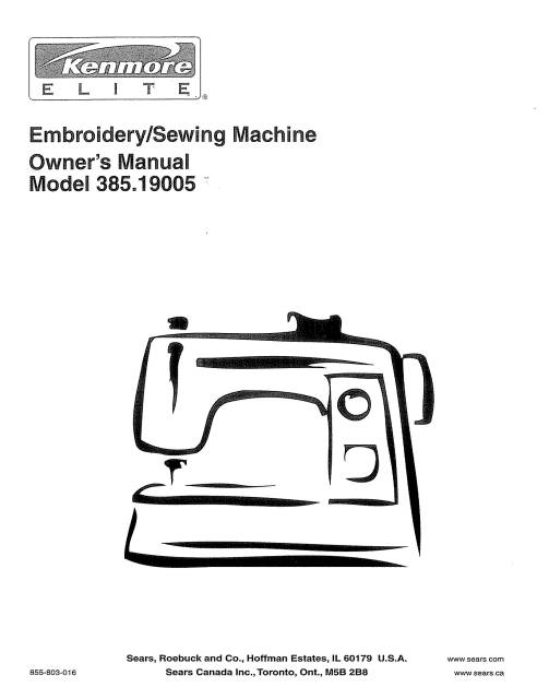 Kenmore 385.19005 Embroidery Sewing Machine Manual PDF