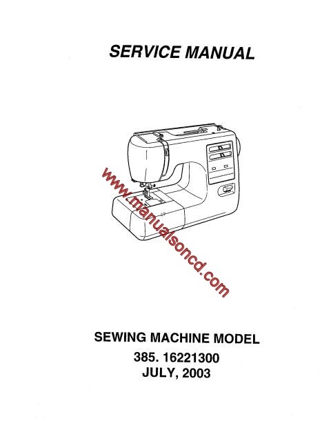 Kenmore 385.16221300 Sewing Machine Service Manual PDF