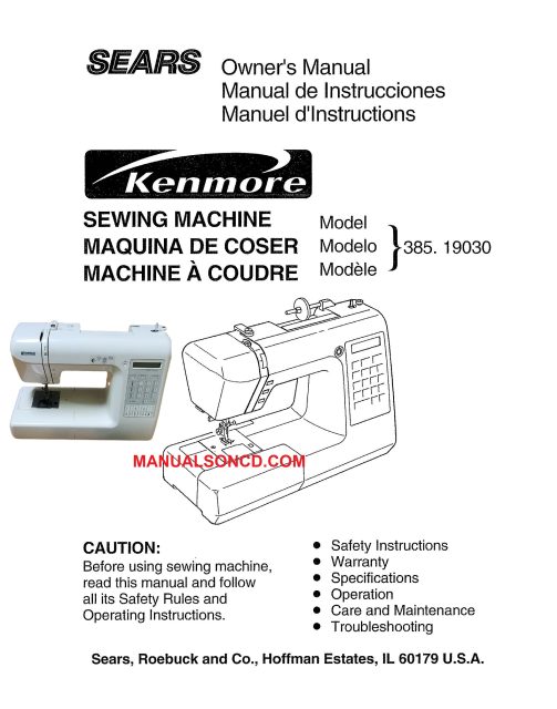 Kenmore 385.19030790 Sewing Machine Manual PDF