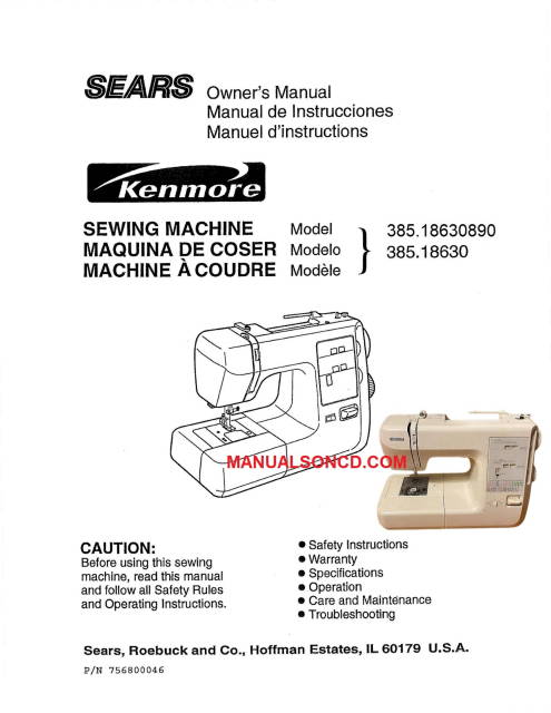 Kenmore 385.18630890 Sewing Machine Manual PDF